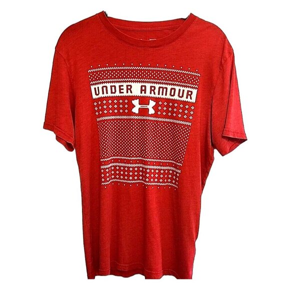 Size Small Under Armour Red Holiday T-Shirt Short Sleeve - Picture 1 of 7